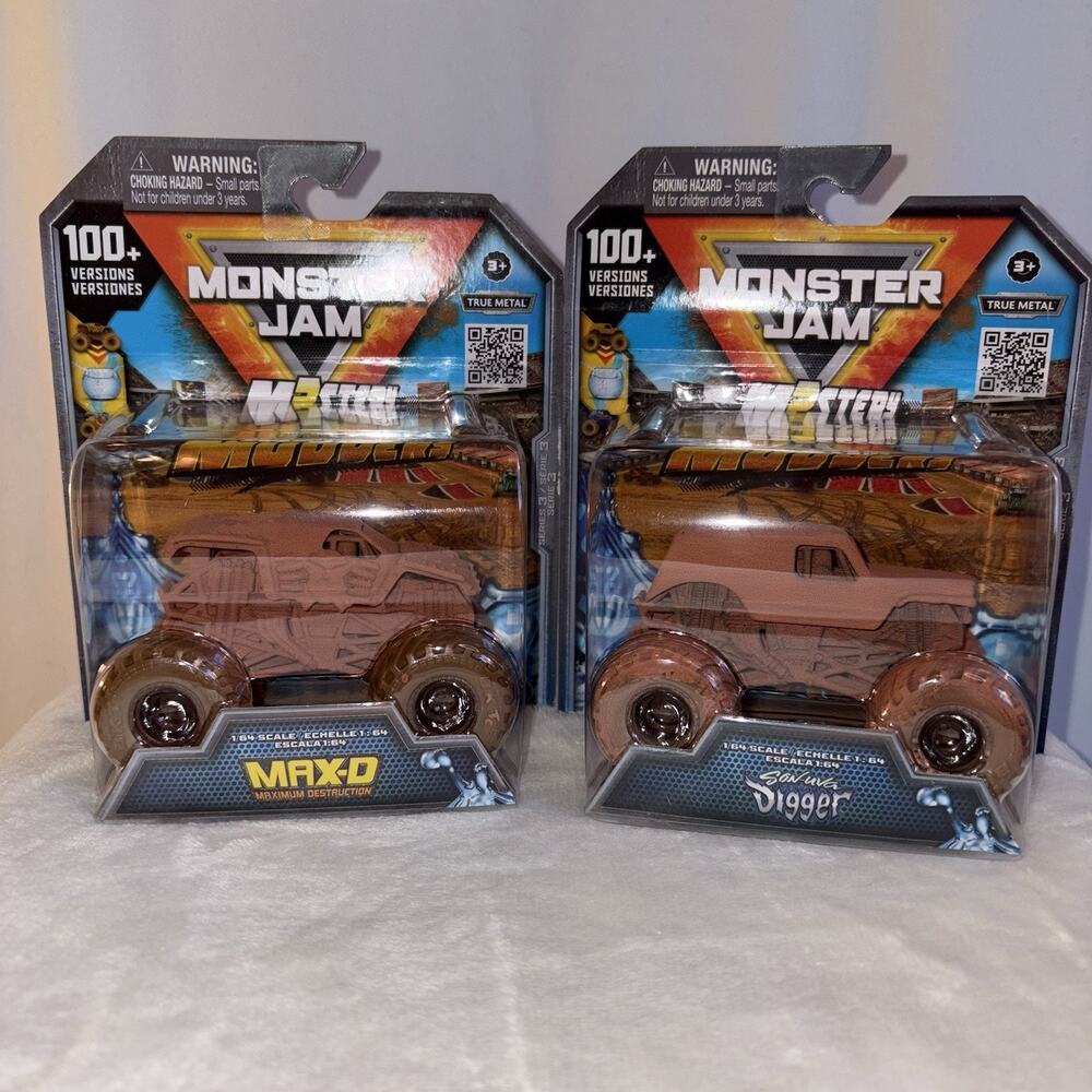 Monster Jam Truck Mystery Mudders SET OF 2 - MAX D and SonUva Digger 2024 NEW